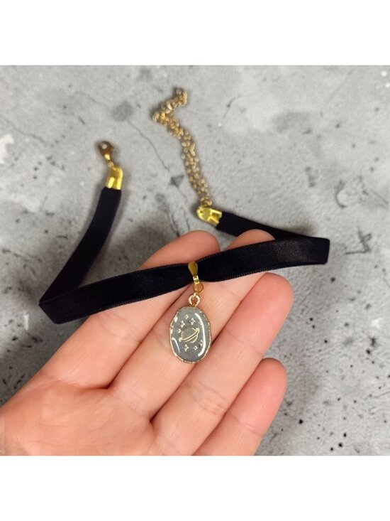 Black Velvet Choker Labradorite Pendant Planet Design Celestial Necklace Saturn - Picture 2 of 6